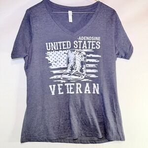 Rustic United Womens US Veteran American Flag V-Neck T-Shirt Blue Large
